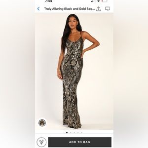 Lulus Truly Alluring Black and Gold Sequin Dress